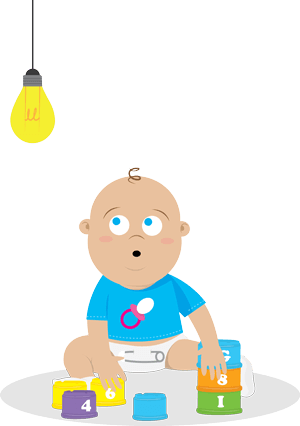 baby looking up at light bulb