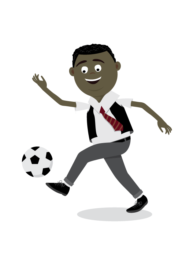 boy in his school uniform playing football